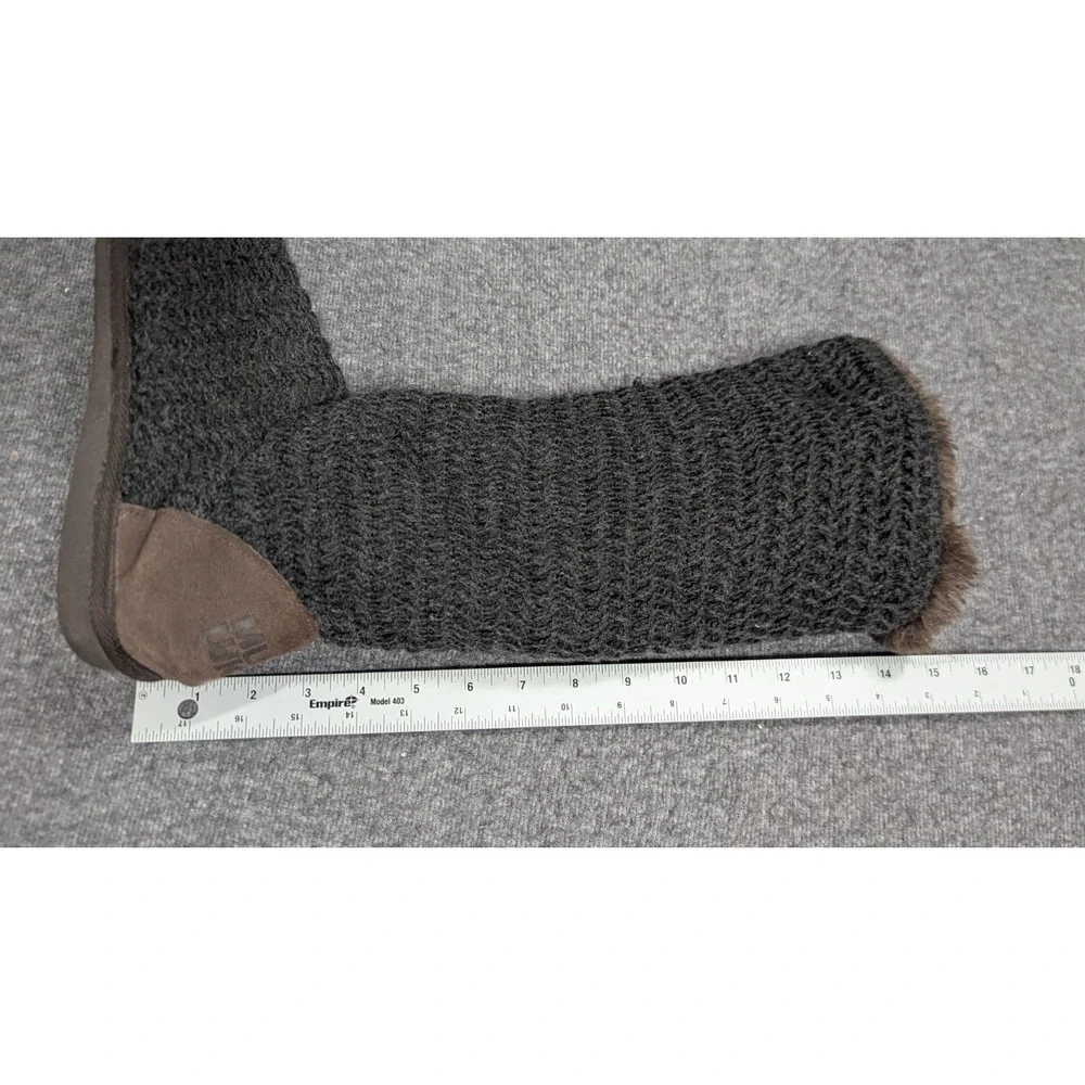 Muk Luks Boots Womens‎ 9 Gray Boho Suede  Brown Faux Fur Crotchet Sweater Boots